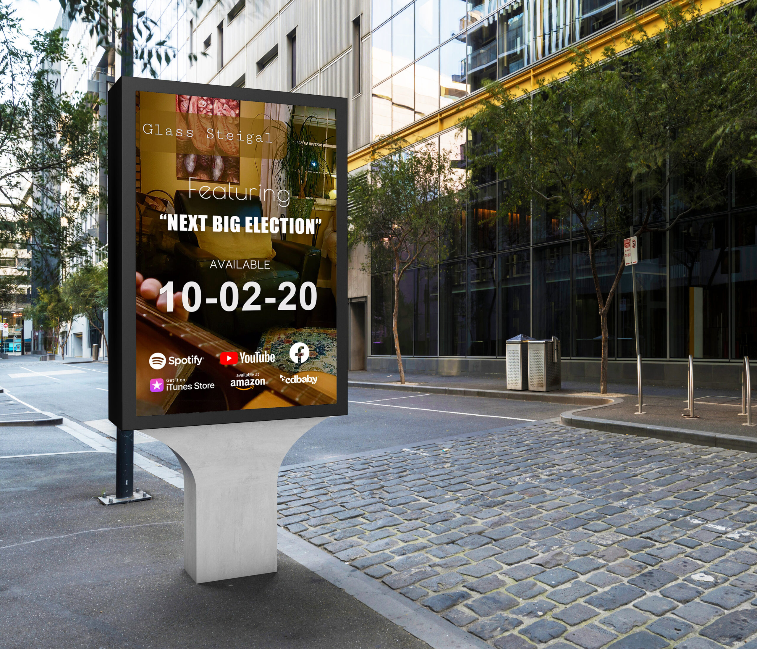 Glass Steigal downtown city poster mockup