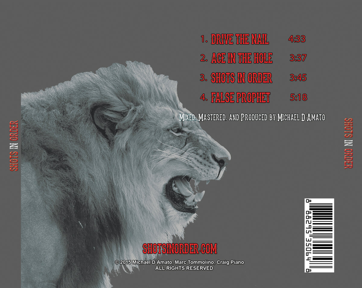 Shots In Order self titled back cover